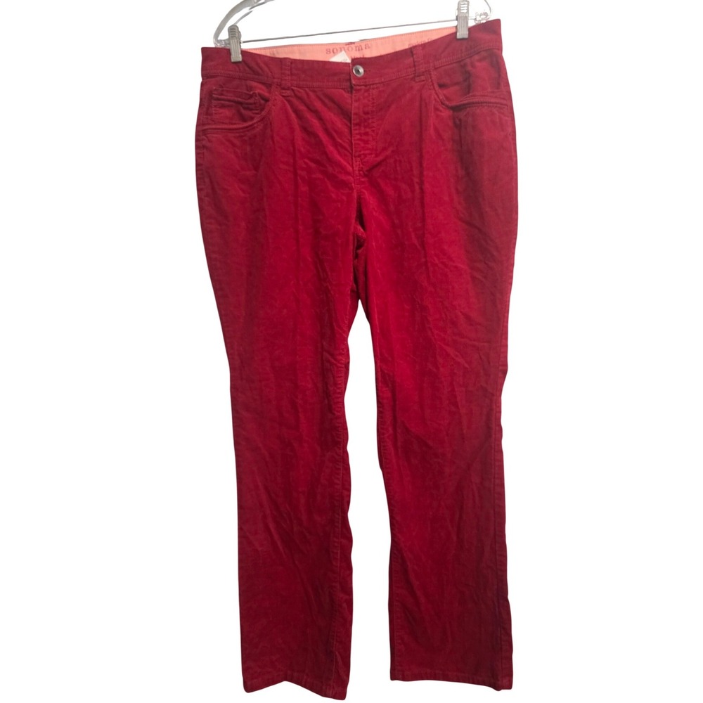 Sonoma Goods for Life Womens‎ Red Corduroy Pants Modern Fit Straight Leg Size 14